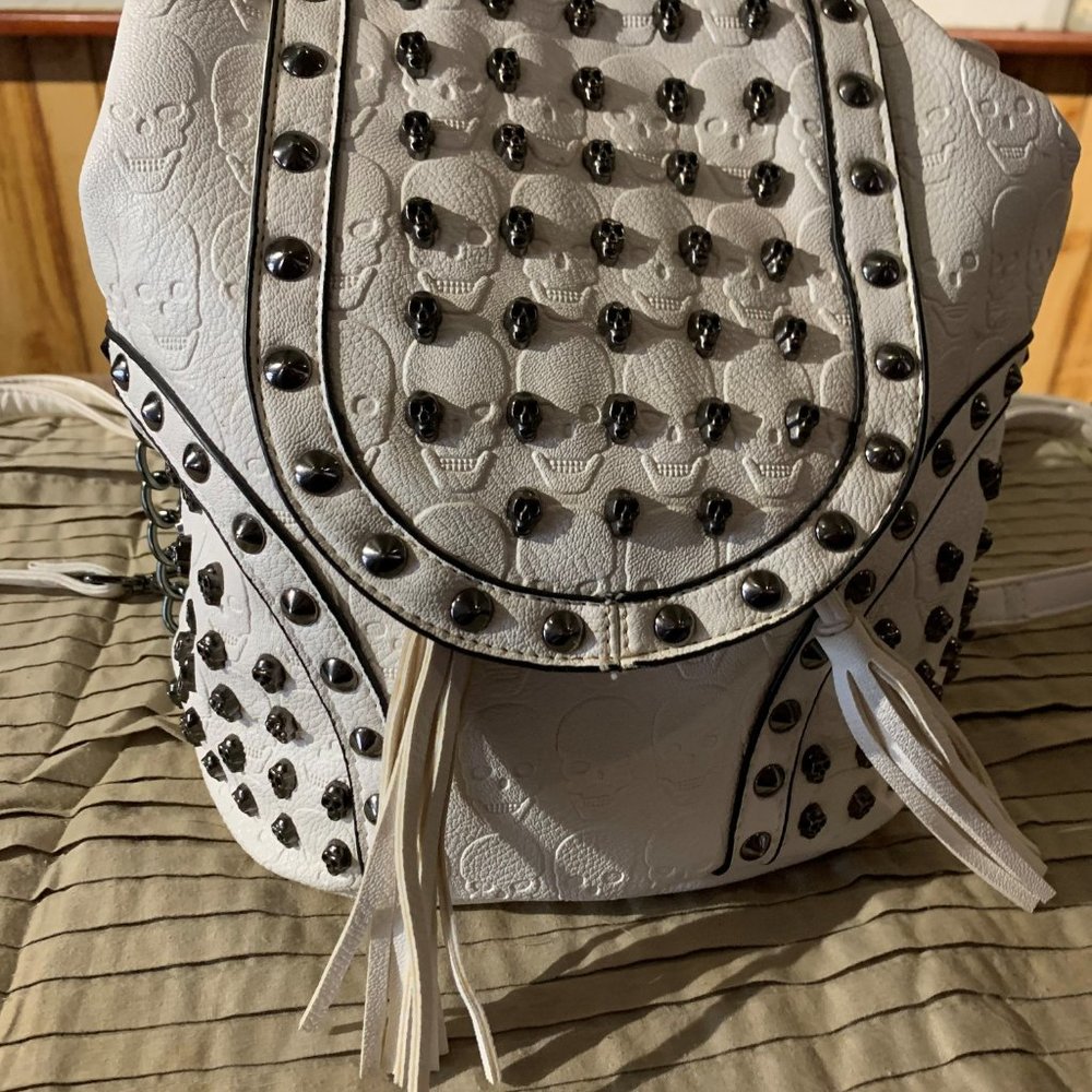 Beautiful White Skull Pleather Shoulder/Backpack Bag